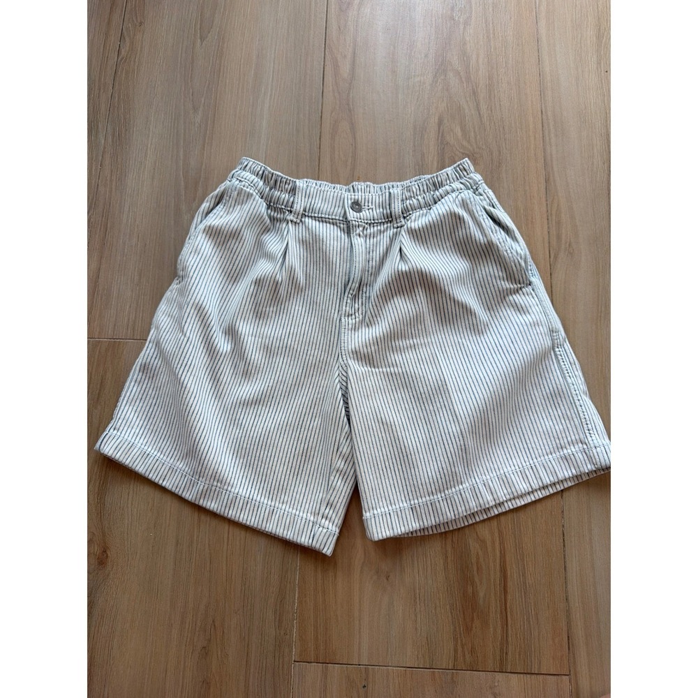 Aerie Women Blue White Hickory Stripe High Waisted Denim Shorts XS Pleated Front